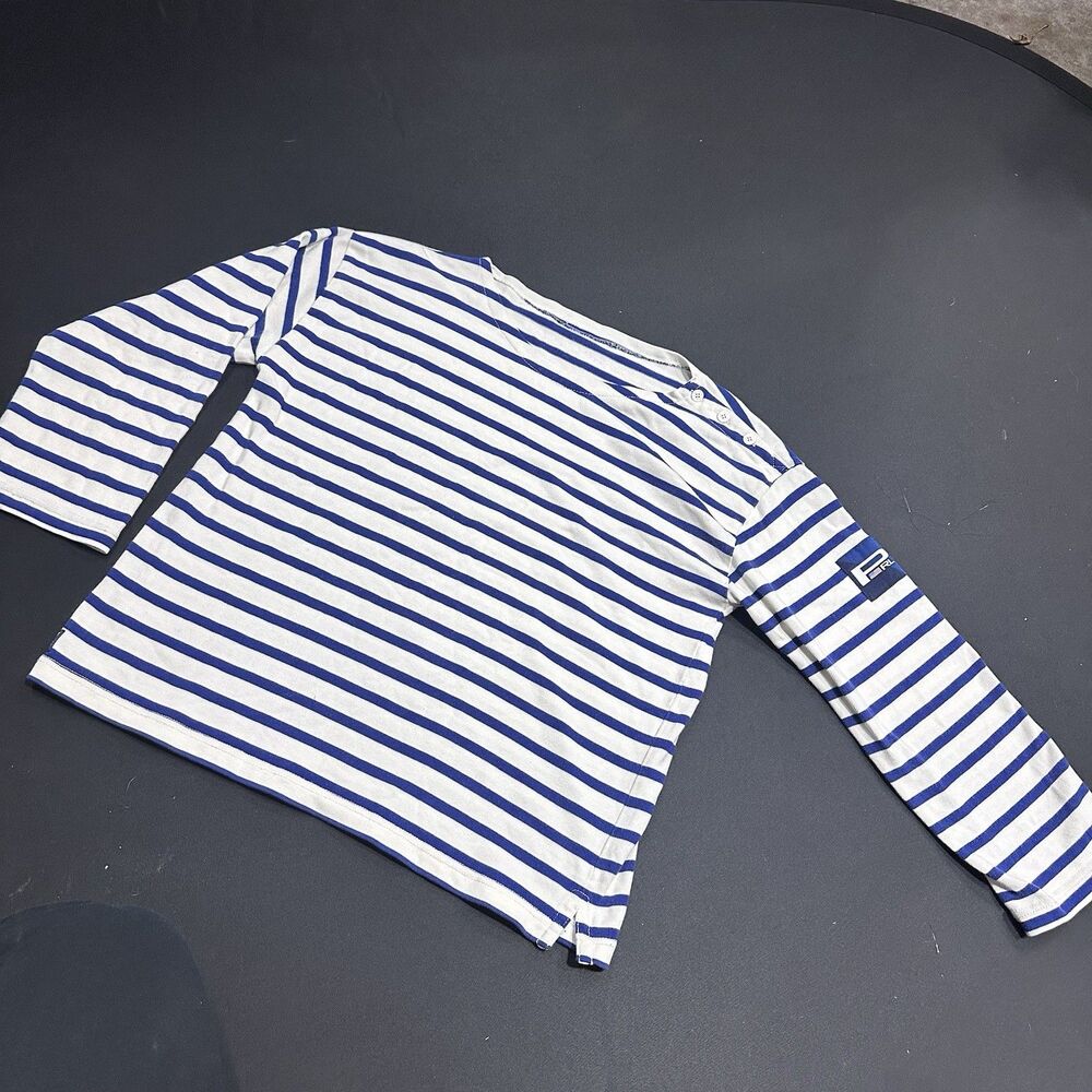 Polo Sport Ralph Lauren RL67 Blue White Striped Boatneck Long Sleeve Top